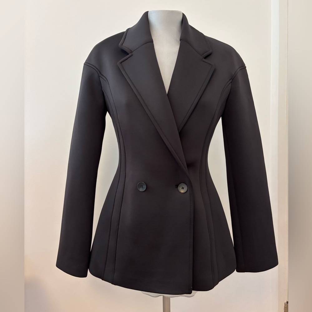 New Zara Women's Black Neoprene Blazer Jacket